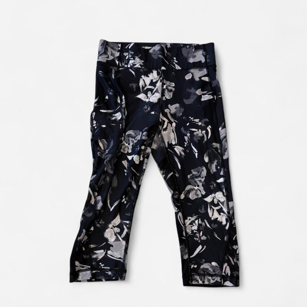 Lole Black Floral Print Athletic Capris Cropped Leggings Size S P